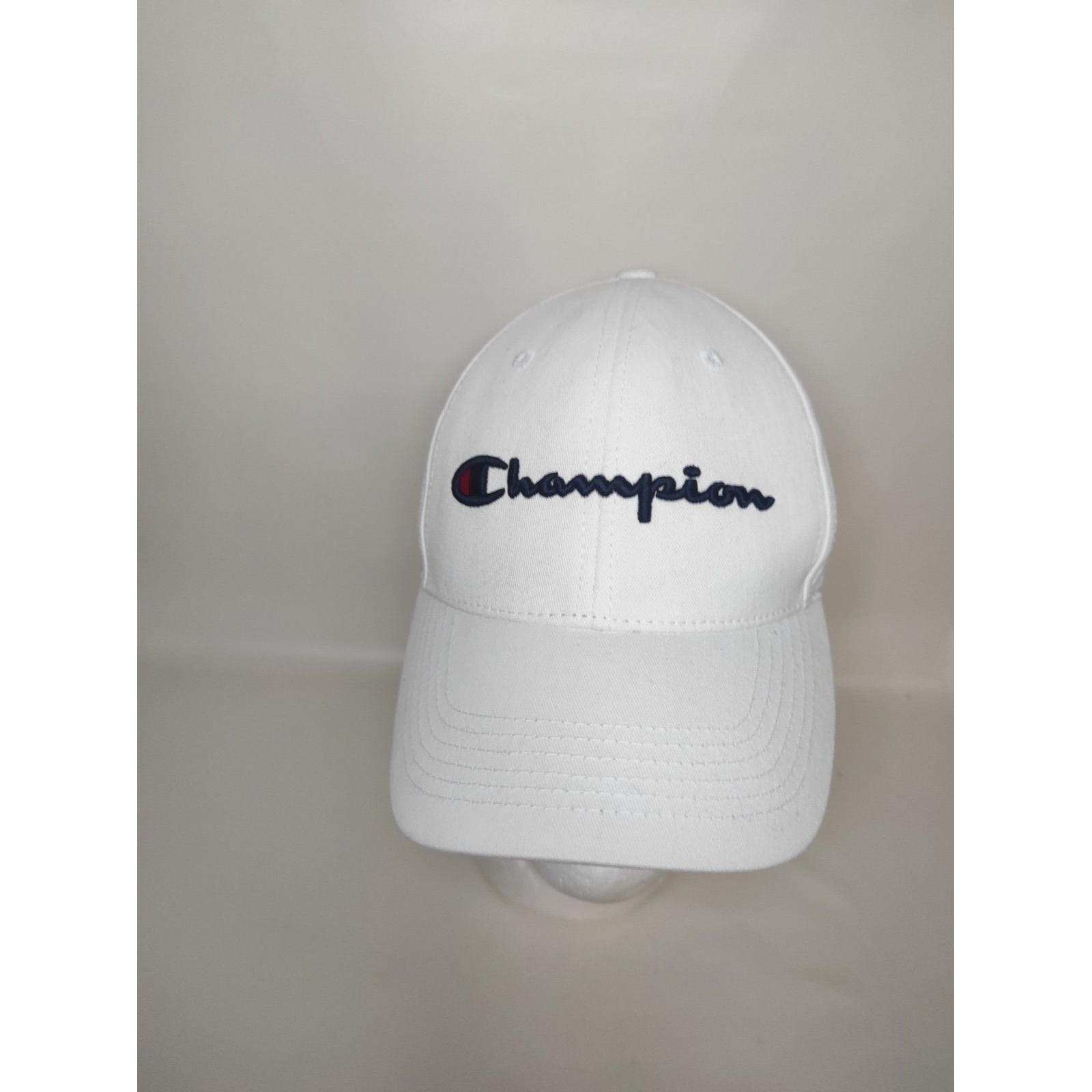 Champion Classic Leather Strapback Adjustable Hat White Cotton Twill